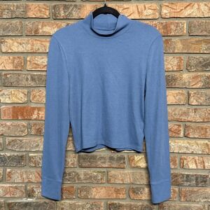 American Eagle Waffle Blue Crop Mock Neck Long Sleeve Stretch ShirtWomens XL NWT